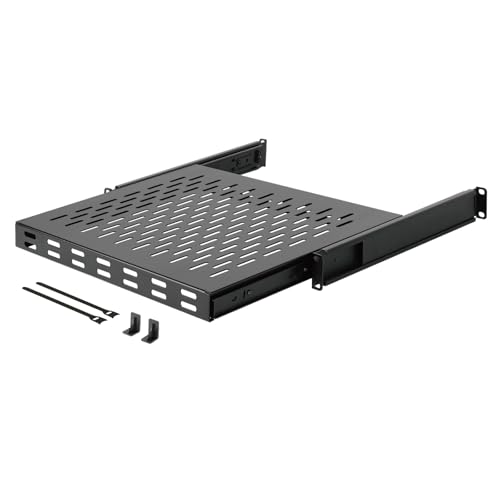Tecmojo 1U 4-Pfosten-Server-Rack und Netzwerk-Rack, Schieberegal, verstellbare Tiefe 35,8 cm ~ 50 cm, mit M6-Schrauben und Anti-Rutsch-Stopp von Tecmojo