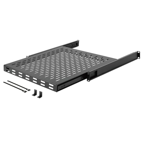 Tecmojo 1U 4-Pfosten-Server-Rack und Netzwerk-Rack, Schieberegal, verstellbare Tiefe 55 cm ~ 89,9 cm, mit M6-Schrauben und Anti-Rutsch-Stopp von Tecmojo