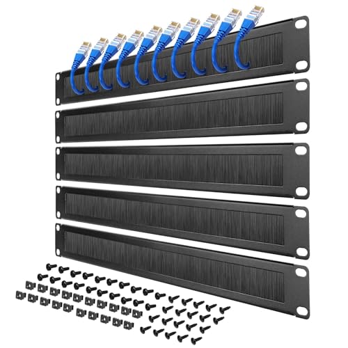 Tecmojo 1U Rack-Montage-Kabelmanagement-Panel mit Bürste, Rack-Pinselplatte für 48,3 cm (19 Zoll) Server-Rack oder Netzwerkschrank, Schwarz, 5 Stück von Tecmojo