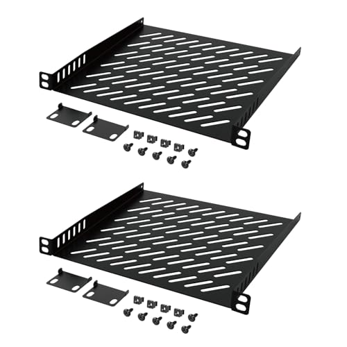 Tecmojo 2 Stück 0,5U Rack Mount Regal für 25,4 cm Server-Rack, 20 cm tiefe, belüftete freitragende Ablage, Metallregal für Netzwerkschrank, Servergehäuse, verbesserte Luftzirkulation, Schwarz von Tecmojo