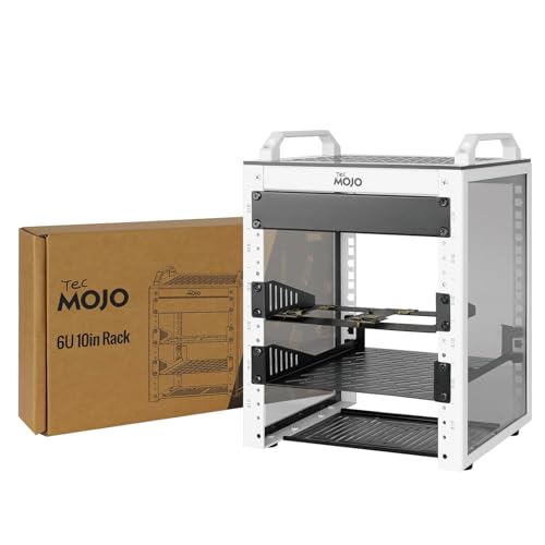 Tecmojo 6U Netzwerk-Rack, 25,4 cm Mini-Server-Rack mit 2 seitlichen durchscheinenden Paneelen und 2 oberen Griffen, 20 cm tief, für 25,4 cm (10 Zoll) IT-Geräte und A/V-Geräte, Weiß von Tecmojo