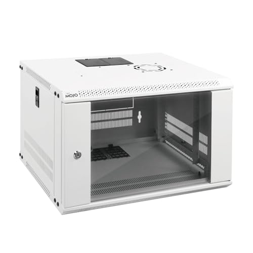 Tecmojo 6U Wandhalterung, Netzwerkschrank für 48,3 cm (19 Zoll) IT-Geräte, mit abschließbarer Glastür und Seitenwänden, Kühlventilator, 45 cm Tiefe, Weiß von Tecmojo