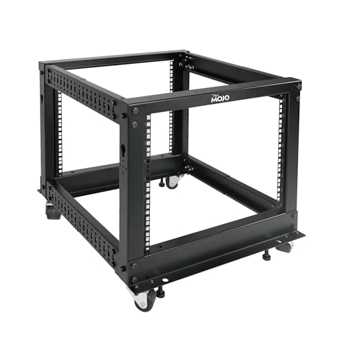 Tecmojo 8U Open Frame Server-Rack, 4-Pfosten-Netzwerk-Server-Rack, verstellbare Tiefe, Netzwerk-Rack mit Rollen, Rollgestell für Computer/Daten/AV/IT-Ausrüstung/Netzwerkausrüstung, mobiler Typ von Tecmojo
