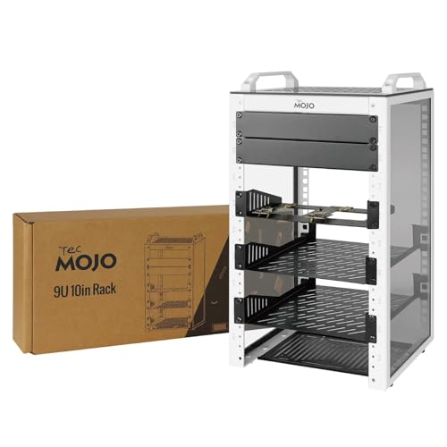 Tecmojo 9U Netzwerk-Rack, 25,4 cm Mini-Server-Rack mit 2 seitlichen durchscheinenden Paneelen und 2 oberen Griffen, 20 cm tief, für 25,4 cm (10 Zoll) IT-Geräte und A/V-Geräte, Weiß von Tecmojo
