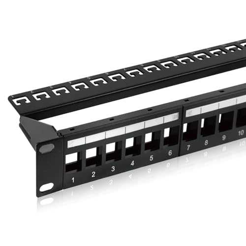 Tecmojo Keystone-Patchpanel mit 24 Anschlüssen, 1U 48,3 cm (19 Zoll) Rackmount-Gehäuse mit Kabelmanagement-Unterstützungsleiste (48,3 cm (19 Zoll) Blanko-Patchfeld für Keystone-Buchsen/Keystone-Panel) von Tecmojo
