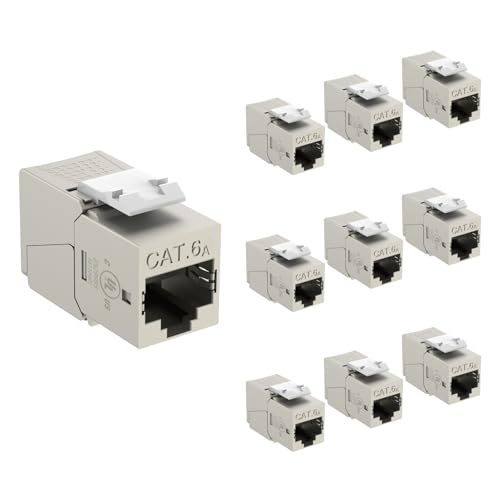 Tecmojo RJ45 Cat6A geschirmte Keystone-Buchse, 180 Grad werkzeuglose modulare Buchse, 10 Gbit/s / 500 MHz, 10 Stück von Tecmojo