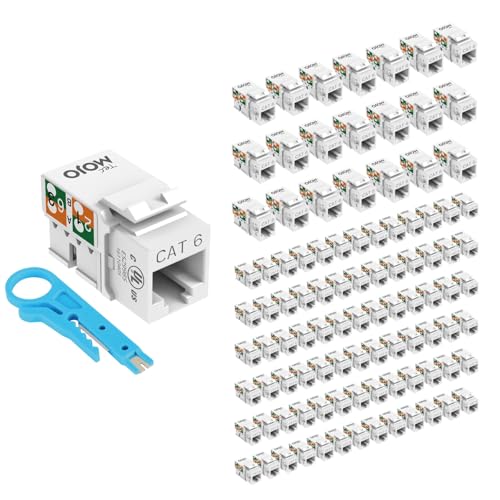 Tecmojo UL-gelisteter 10 Gbit/s Cat6-Keystone-Jack-Einsatz, 100 Stück, 90-Grad-RJ45-Keystone-Jack-Adapter, schlankes Profil für Patchpanel und Wandplatte von Tecmojo