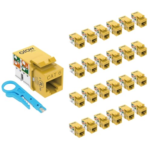 Tecmojo UL-gelisteter Cat6-Keystone-Jack-Einsatz, 10 Gbit/s, 90-Grad-RJ45-Keystone-Jack-Adapter, schlankes Profil für Patchpanel und Wandplatte, Gelb, 25 Stück von Tecmojo