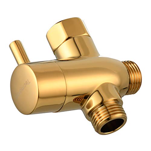 Tecmolog 3-Wege-Duschumstellventil, G 1/2 Zoll Messing T-Adapter mit Absperrventil für Duschkopf, Titan Gold, DSF012J von Tecmolog