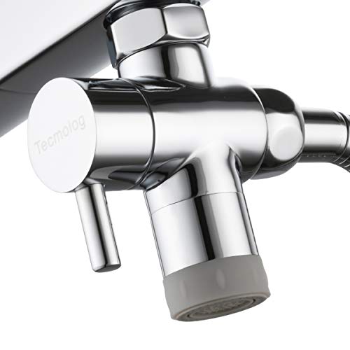 Tecmolog 3 Wege Wasserhahn Umschaltventil Messing Wasserhahn Splitter mit 2 Strahlarten Luftsprudler und M22 auf M24 Adapter Chrom, SBA021D von Tecmolog