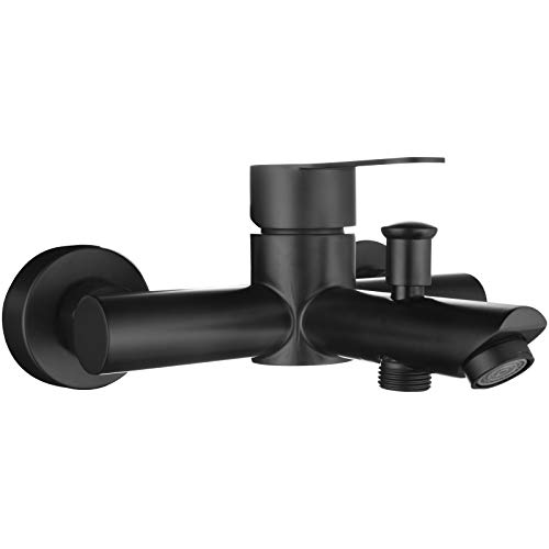 Tecmolog Badarmaturen Einhand Brausebatterie Edelstahl Badewanne Wasserhahn Duscharmatur Schwarz Aufputz, Schwarz, SNA516B von Tecmolog