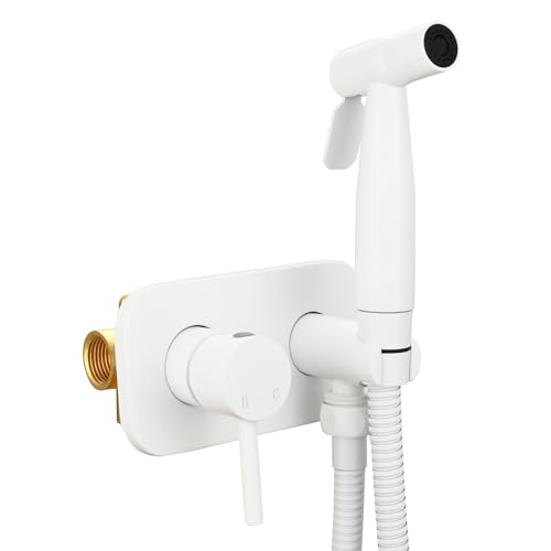 Tecmolog Bidet Edelstahl Handbrause Set Unterputz WC Dusche Bidet Sprayer mit Schlauch, Weiß, WS024WF1 von Tecmolog