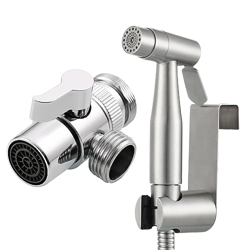 Tecmolog Bidet Handbrause Edelstahl Bidet Duschkopf Set 2 Strahlart Bidet Sprayer mit 2m Edelstahl Schlauch, Duschkopfhalter und 2 Wege Umschaltventil, WS024AF4 von Tecmolog