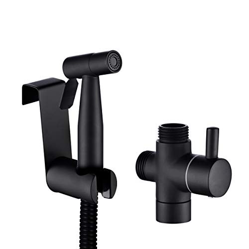 Tecmolog Bidet Handbrause Set Edelstahl Handheld Bidet Sprayer für Toilette Schwarz Handbrause WC mit Schlauchbrause, Umschaltventil 1/2, WS024CF von Tecmolog