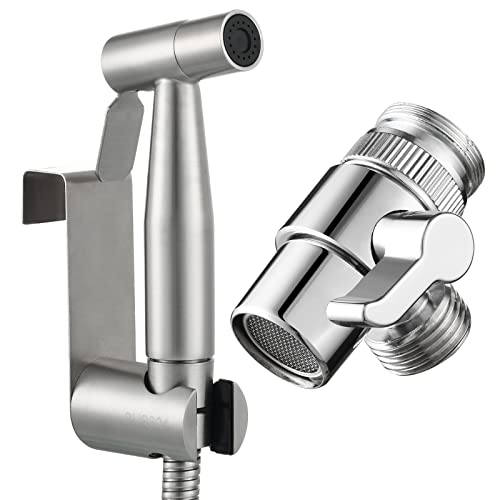 Tecmolog Bidet Portable Bidet Handbrause aus Edelstahl für Bidet WC Dusche mit 2-Wege-Duschumsteller, 2 m Duschschlauch und Brausehalter, WS024F7 von Tecmolog