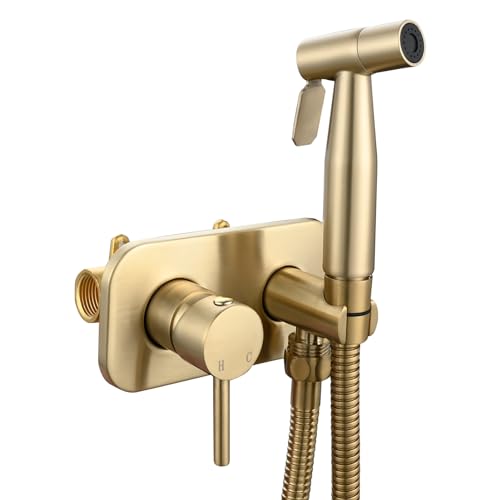 Tecmolog Bidet WS024J2F2 Tragbarer Bidet-Sprüher-Set, Warm und Kalt, Gebürstetes Gold von Tecmolog