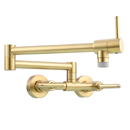 Tecmolog Gebürstetes Gold Wandarmatur Faltbar 2 Funktionen Küchenarmatur Messing Spültischarmatur 360° Schwenkbar, BJ21243A von Tecmolog