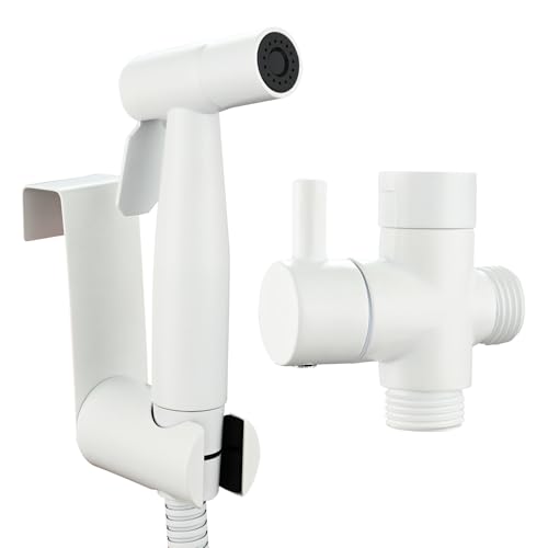 Tecmolog Hand Bidet Sprayer Kit Edelstahl Bidet Handbrause Weiß mit Schlauch und T-adapter G1/2" für Toilette, WS024WF3 von Tecmolog