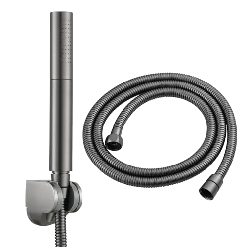 Tecmolog Handbrause Schmal 2-Modell Messing Duschkopf mit Schlauch 1.5m und Halterung für Badezimmer, Grau, BS159GRF von Tecmolog
