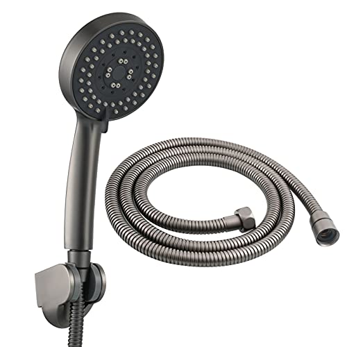 Tecmolog Handbrause Set Plastik Duschkopf inkl. Duschkopfhalterung und Brauseschlauch 5 Strahlarten, Schwarzgrau, BS144GRF von Tecmolog