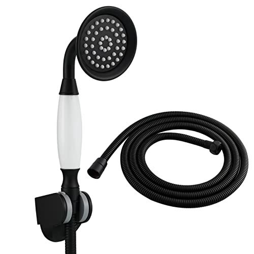 Tecmolog Messing Handbrause Set Schwarz Duschkopf Nostalgie mit Schlauch und Halterung, BS126BF von Tecmolog