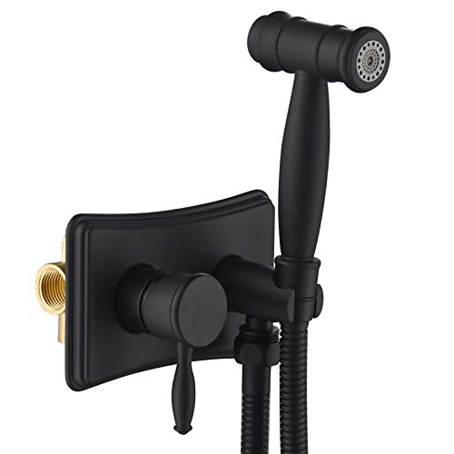 Tecmolog Thermostat Bidet Handbrause Edelstahl Shattaf Komplett Bidet Set Warmwasser Bidet Armaturen mit Wandhalterung Schwarz, WS035CF von Tecmolog