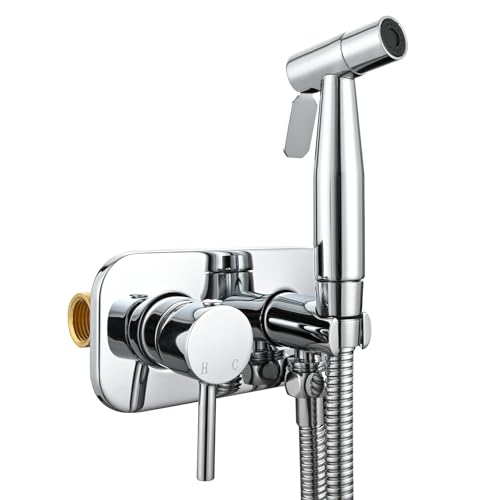 Tecmolog Unterputz Bidet Handbrause Set Komplettset Edelstahl mit Dusche und Halter, Schlauch, Warmes und Kaltes Wasser, Chrom, WS024DF1 von Tecmolog