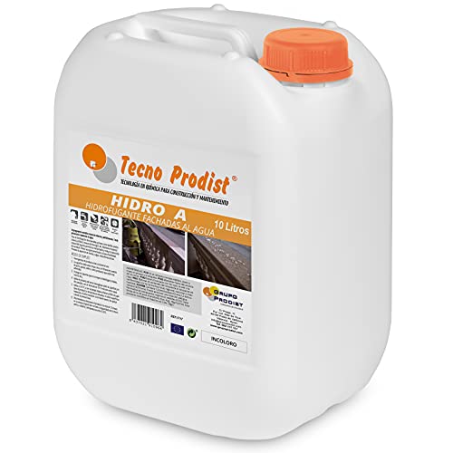 Tecno Prodist HIDRO A 10 Liter - Lackfarbe Imprägnierung, transparent, wasserbeständig, farblos, für Fassade, Dach, Wand, Mauer, Ziegel und Stein (Rolle, Pinsel oder Spray) von Tecno Prodist