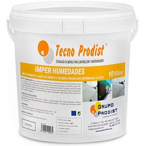 IMPER FEUCHTIGKEIT von Tecno Prodist - Mörtel für Wandverkleidungen. Wasserdicht. Behandlung von Feuchtigkeit in Wänden, Kellern usw. Wasserdicht, einfach zu verwenden + Zubehör. (10 Kg) von Tecno Prodist