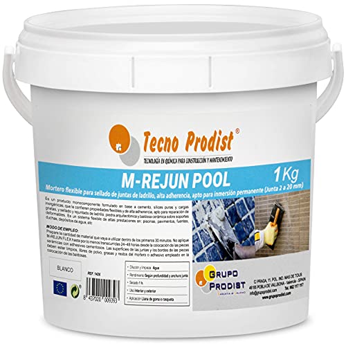 M-REJUN POOL von Tecno Prodist – 1 kg - Flexible Fugenmörtel zum Abdichten von Fliesen und Putz in Schwimmbädern, Keramik, Ziegel, etc, geeignet für dauerhaftes Eintauchen (Dichtung 2 bis 20 mm) weiß von Tecno Prodist