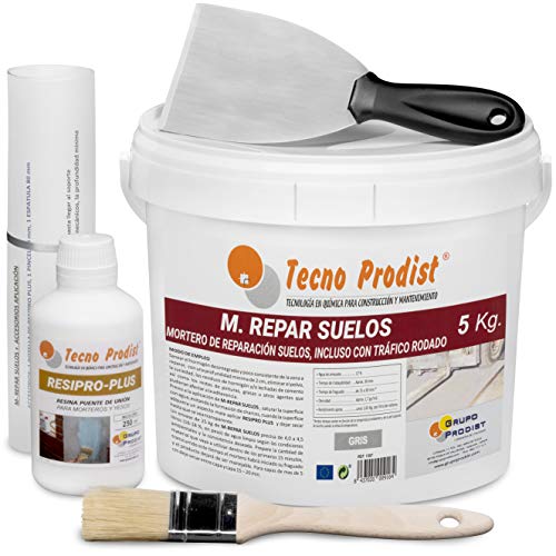 M-REPAR BÖDEN von Tecno Prodist - (5 Kg + Kit) Reparaturmörtel für Beton oder Zementböden, auch befahrbar (in 2 Stunden mit Fahrzeugen befahrbar) + Anwendungszubehör von Tecno Prodist