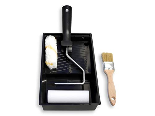 Tecno Prodist TECPINT Lack-Set mit 2 Mini-Farbrollen, auslaufsicher, ideal für Metall, Holz und Emaille, professionelle Qualität, 2 Rollen 11 cm, Pinsel 40 mm, Schale klein von Tecno Prodist