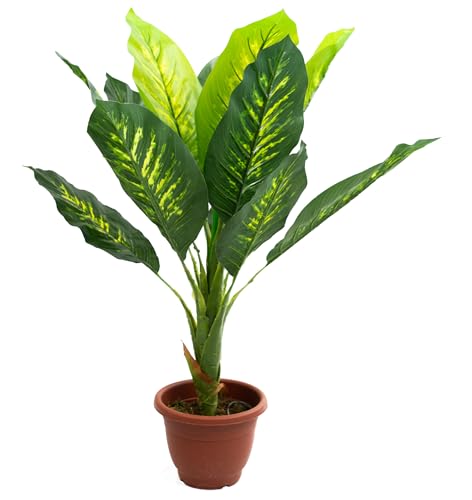 Tecnokit Gefälschte Pflanzen Innen Palme 100 cm Künstliche Pflanzen Außen Künstliche Palme Wohnzimmer Dekoration Schlafzimmer Balkon Philodendron Aralia Weihnachtsstern (DIEFFENBACHIA 90CM) von Tecnokit