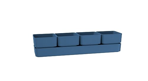 Teraplast Eleganter Designer-Blumentopf Sierra, bestehend aus 4 quadratischen Töpfen und einem Untersetzer, Maße 38 x 10 x 10 cm, Pflanzkübel für Sämlinge und Sukkulenten UV-beständig (CM 38, Denim von Tecnokit