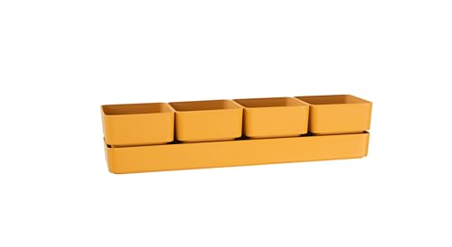 Teraplast Eleganter Designer-Übertopf Sierra, bestehend aus 4 quadratischen Töpfen und einem Untersetzer, Maße 38 x 10 x 10 cm, Pflanzkübel für Sämlinge und Sukkulenten UV-beständig (CM 48, Curry von Tecnokit