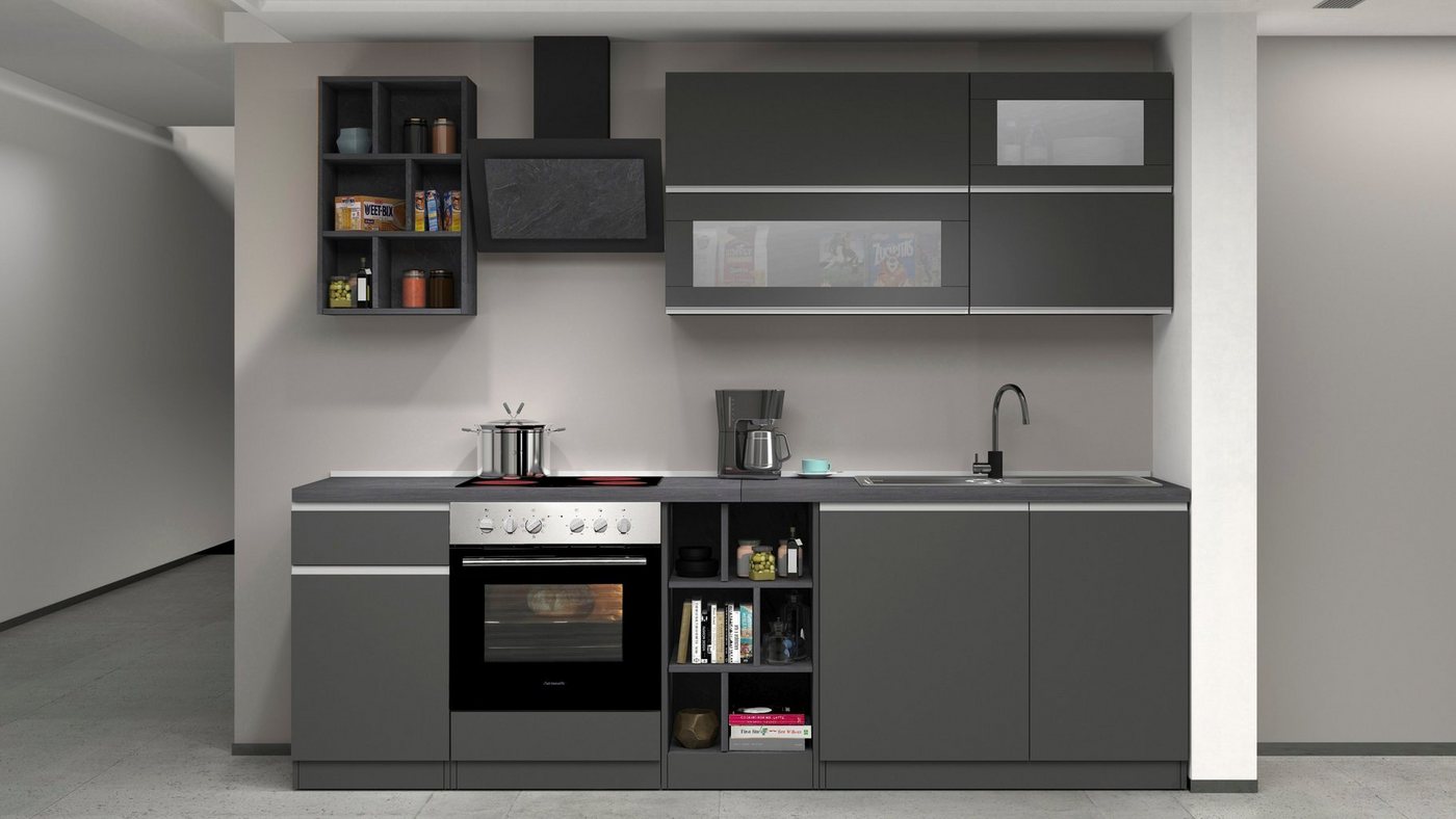 Kochstation Küchenzeile KS-Sole, Breite 256 cm, Hängeregal, Geschirrabtropfschrank, ohne E-Geräte von Kochstation