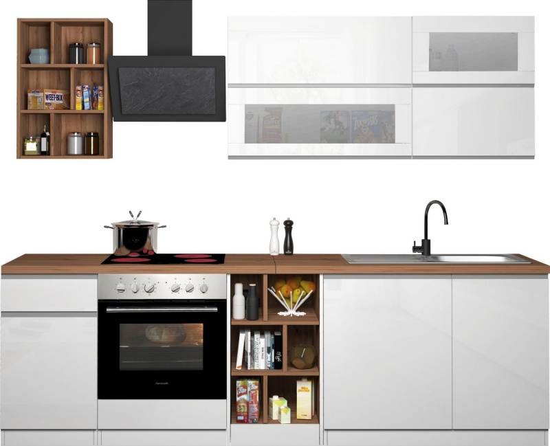 KOCHSTATION Küchenzeile KS-Sole, Breite 256 cm, Hängeschränke mit Milchglas, ohne E-Geräte von KOCHSTATION