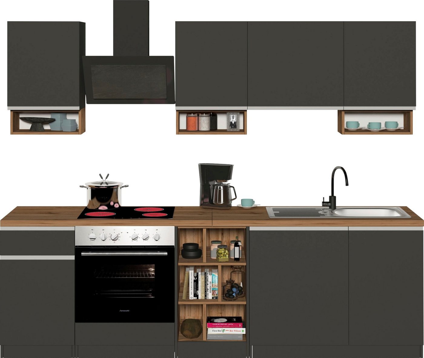 Kochstation Küchenzeile KS-Sole, Breite 256 cm, mit Geschirr-Abtropfschrank, ohne E-Geräte von Kochstation