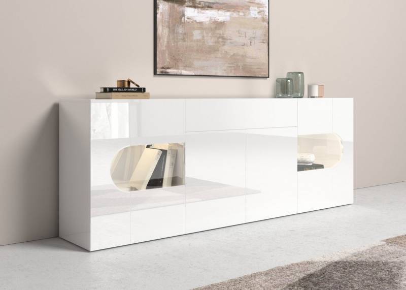 INOSIGN Sideboard Real,Vitrine,Kommode,Schrank,komplett hochglanz lackiert, mit 4 Türen davon 2 Glastüren und 1 Schublade ohne Griff Breite 220cm von INOSIGN