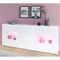 INOSIGN Sideboard "Real,Vitrine,Kommode,Schrank,Breite 180 cm komplett hochglanz lackiert", mit 2 Glastüren und 3 Schubladen ohne Griff von Inosign