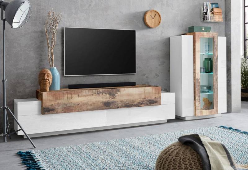 INOSIGN Wohnwand Coro, Anbauwand, Medienwand, (Set, 2-St), Lowboard 4 Fächer, Breite 200cm und Vitrine 3 Türen, Breite 80cm von INOSIGN