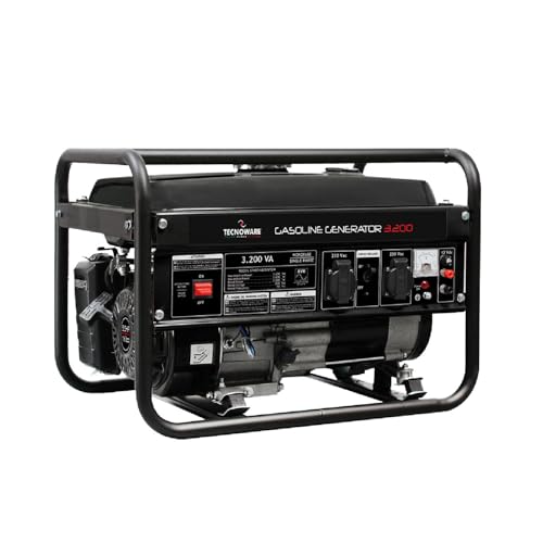 Tecnoware Power Systems - Tragbarer Stromgenerator , 3200VA Einphasig , Benzinbetrieben , Leise , AVR , Ideal für Gartenarbeit und Camping , 15L Tank , Elektrischer/Manueller Start , Schwarz , 3200VA von Tecnoware Power Systems