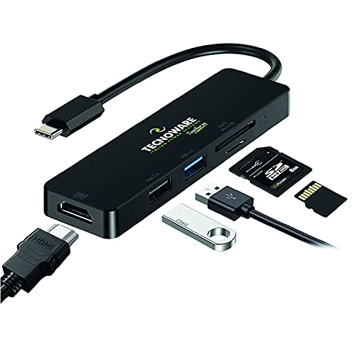 Tecnoware Hub USB Type-C, Adapter 5 in 1, kompatibel mit Notebook und den meisten Tablets und Smartphones; 5 Ports: USB 2.0 und 3.0, HDMI 4K, Card Slot SDXC, Mikro-SD, Adapter in 5 von Tecnoware Power Systems