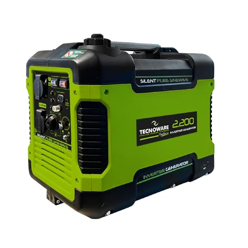 Tecnoware Power Systems - Tragbarer Stromgenerator 2200VA, Invertergesteuert, Schallgedämpft 58dB, Benzinbetrieben, Manuelle Zündung, Eco Speed Control, Ideal für Camping & Gartenarbeit, Grün, 2200VA von Tecnoware Power Systems