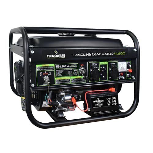 Tecnoware Power Systems - Stromerzeuger 4200 VA | 4-Takt-Benzin | Elektrischer und manueller Start | lange Lebensdauer mit Tank 15 l | ideal für Camping und Baustellen, schwarz von Tecnoware Power Systems
