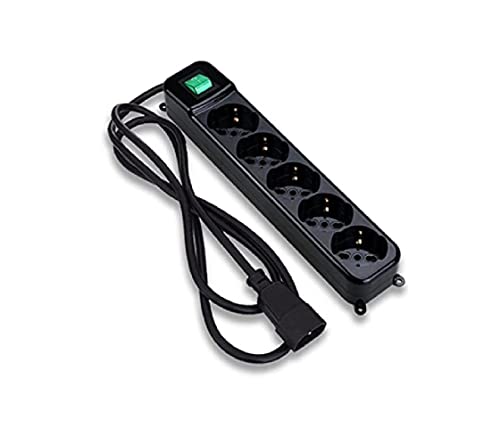 Tecnoware Power Systems - Steckdosenleiste mit Sicherheitsschutz, 5 um 45° geneigte Steckdosen, Leuchtschalter, Kindersicherung, IEC C14 Stecker, Schwarz, 5 Schuko/Italien Steckdosen, Kunststoff von Tecnoware Power Systems