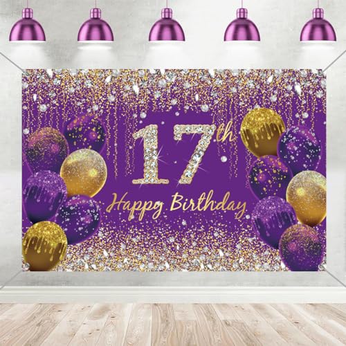 17 Geburtstag Dekoration für Mädchen, lila Stoffschild Poster Geburtstag Party Dekoration, 17 Geburtstag Hintergrund Banner Mädchen, 17 Geburtstag Party Dekoration, 59"x35.4" 17 Geburtstag Dekoration für Mädchen, lila Stoffschild Poster Geburtstag Party Dekoration, 17 Geburtstag Hintergrund Banner Mädchen, 17 Geburtstag Party Dekoration, 59"x35.4" von Tecreo