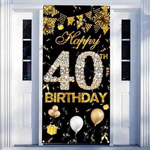 40 Geburtstag Dekoration für Mann und Frau, Türbanner Schwarz und Gold, Stoffschild 40 Geburtstag Poster Tür Deko Banner, 40 Jahre alt Hintergrund Geburtstag Party Supplies Willkommensschild von Tecreo