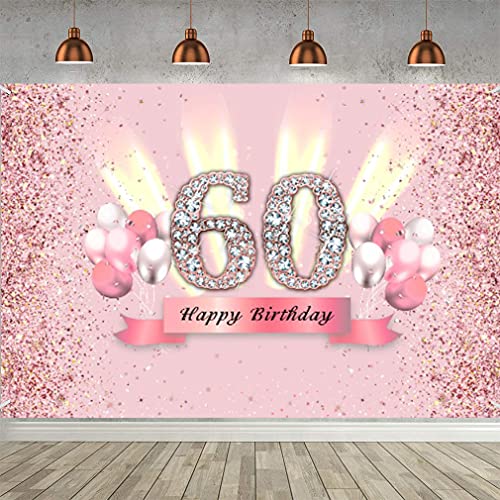 60. Geburtstag Deko 60 Geburtstag Banner Rosegold Party Dekoration Frauen, Stoff Schild Poster 60. Jahrestag Party Lieferunge Geburtstagsdeko Glitzern Rosa von Tecreo