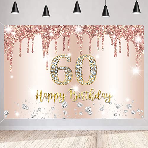 60. Geburtstag Dekoration für Frauen, Glitzer Roségold Stoff Schild Plakat 60 Geburtstagsfeier Deko, 60. Geburtstag Hintergrund Banner Frau von Tecreo